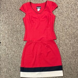 Brioche California VTG, Red Cap Sleeve Set Black and Ivory 2 Pc Hem Size 9-10